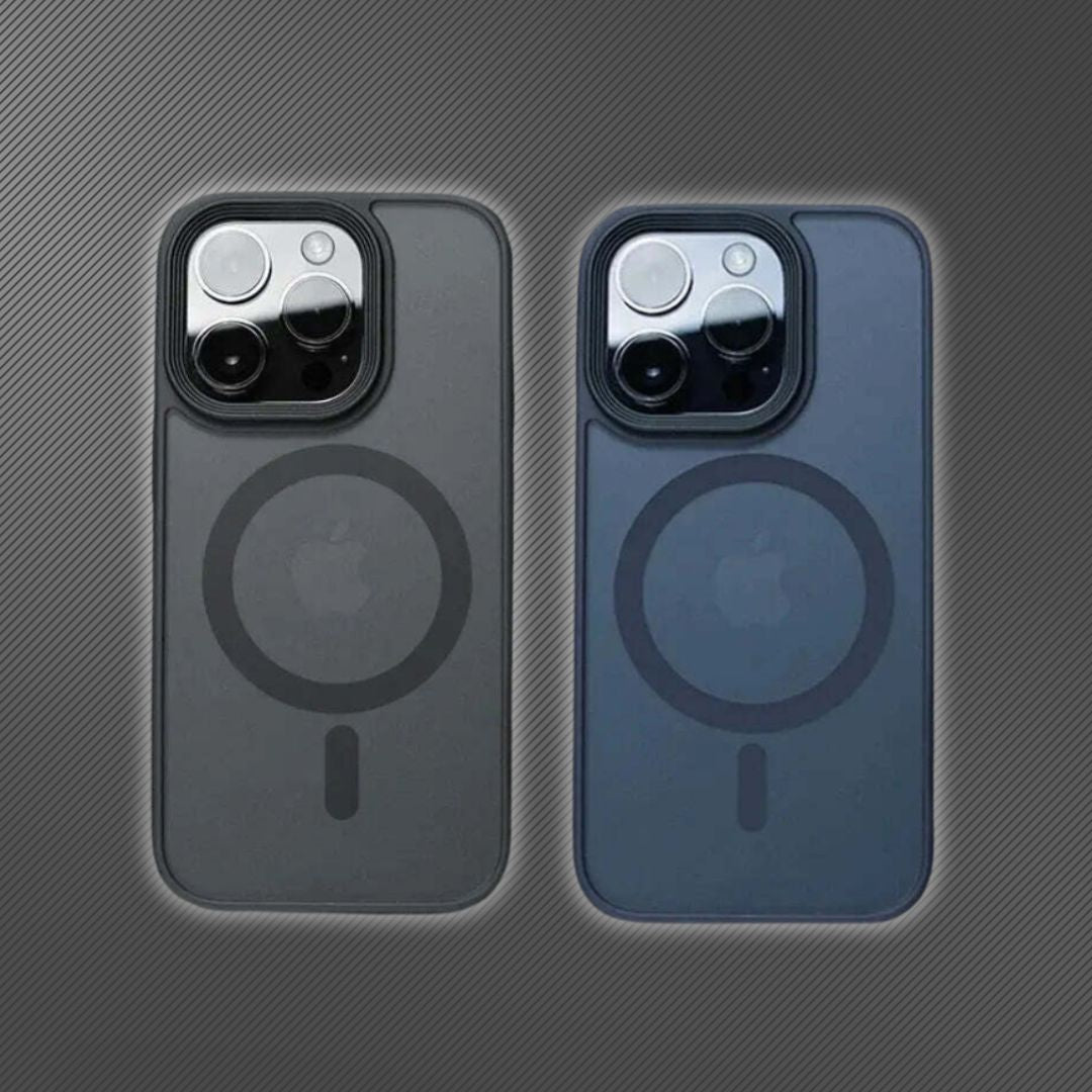2 Magnetic Matte Frosted iPhone Cases in black and blue color