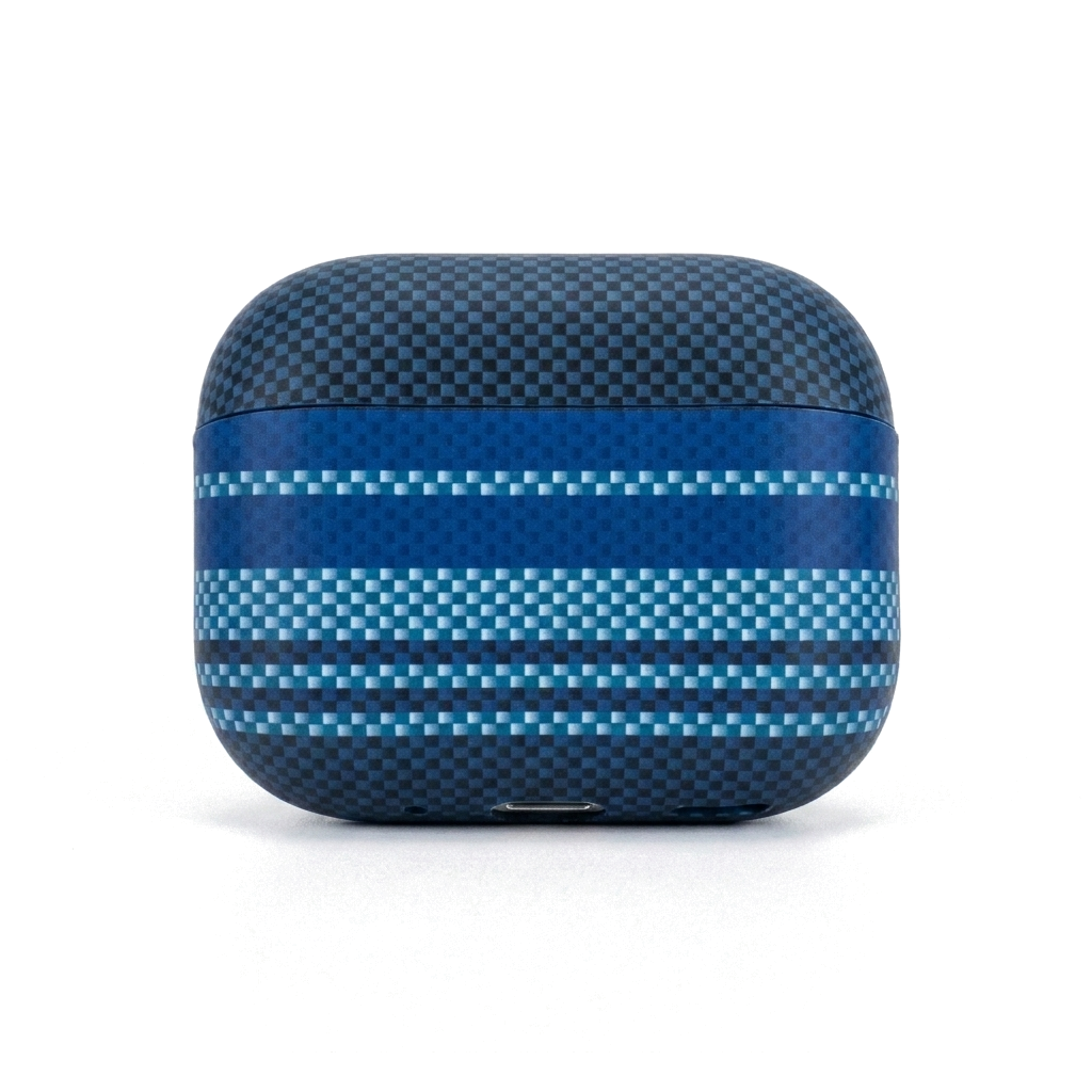 Pacific Weave AirPods case — coastal ocean-tone design matching the iPhone case